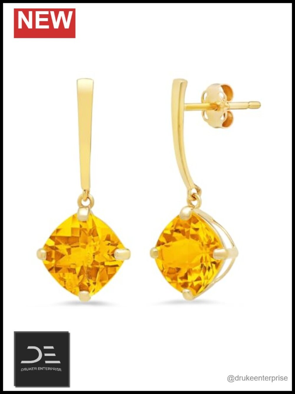 14k Solid Gold Cushion Cut Gemstone Dangle Earrings for Women 8mm with Push